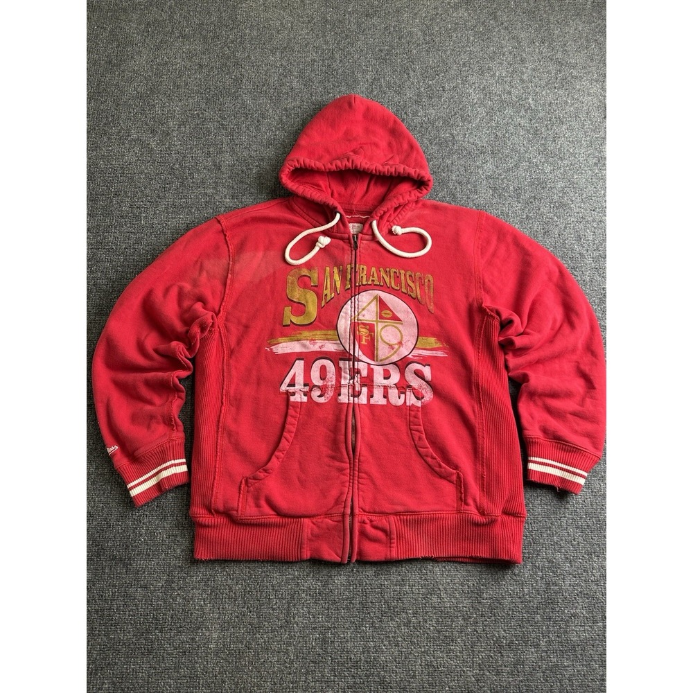Mens Mitchell & Ness San Francisco 49ers Red Full Zip Hoodie, Size L